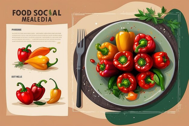 Food social media post template vector illustration with plate peppers chilies