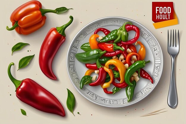 Food social media post template vector illustration with plate peppers chilies