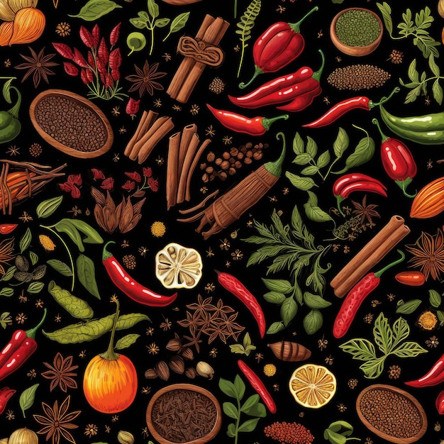 Photo food spices culinary art seamless pattern