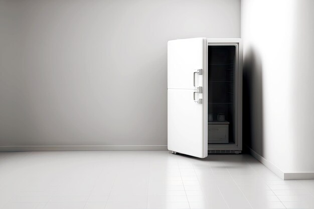 Food storage fridge standing in corner of room