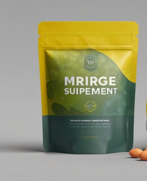 Photo food supplement pouch packaging mockup