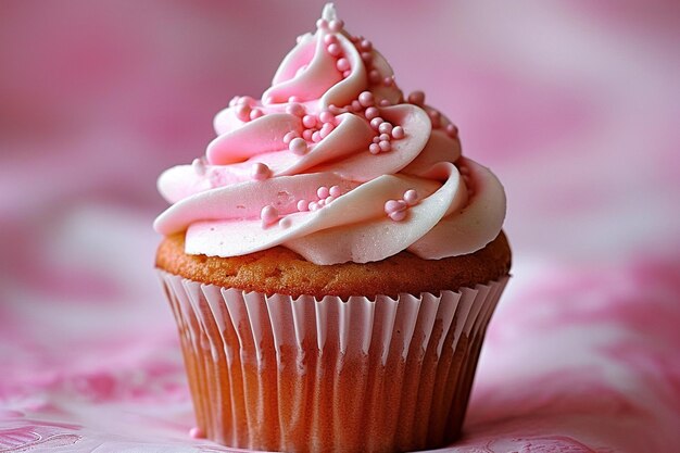 음식 달콤한 핑크 컵케이크