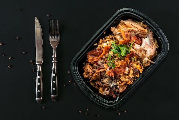 Photo food table with black background