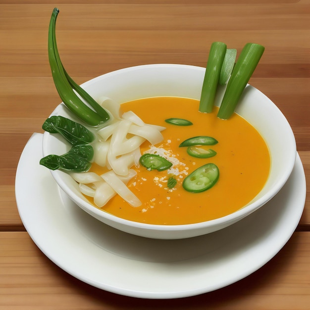 Food on a table with healthy Thai soup