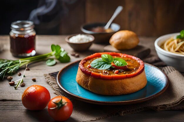 food on a table with a smoker and tomatoes