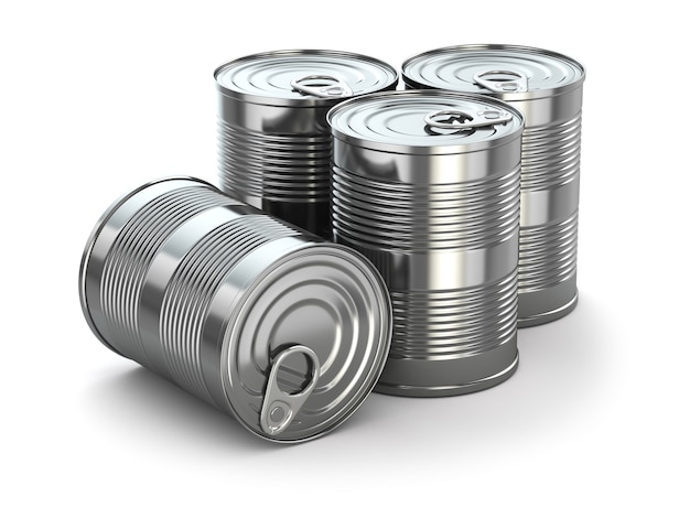 Food tin cans on white isolated background 3d