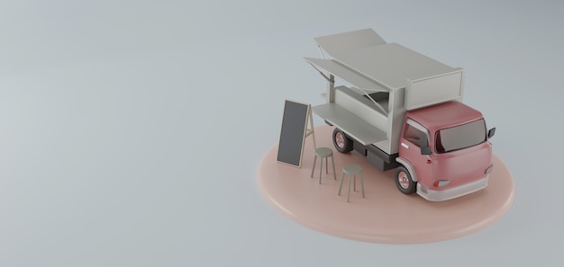 Food Truck 3D Rendering on a podium