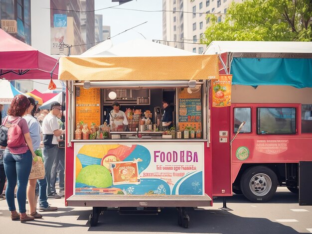 food truck in city festival selective focus