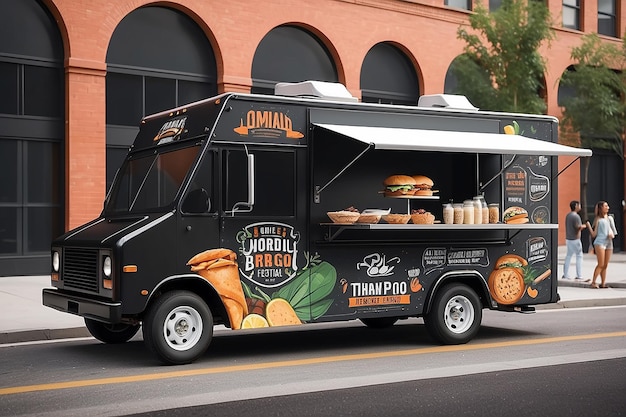 Food Truck Festival Branding Showcase Incorporate the Logo into Food Truck Designs Menus and Promotional Materials