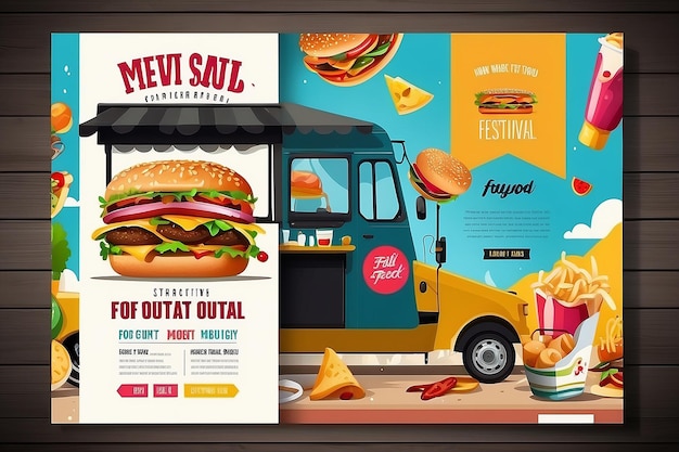 Food truck festival Fast food brochure template Vector food menu flyer Street food festival menu