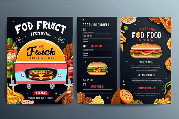 Food truck festival Fast food brochure template Vector food menu flyer Street food festival menu