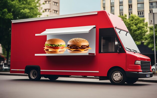 Photo food truck mock up with copy space for texy food cart concept