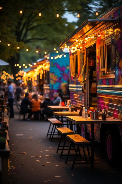 Photo food truck on the street serving people