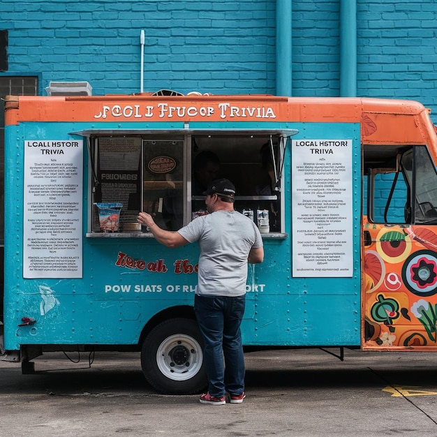 Photo food truck vendor with local history trivia