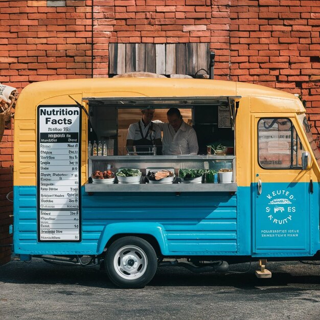 Foto venditore di food truck con display di informazioni nutrizionali