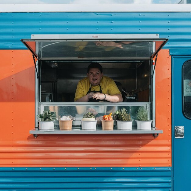 Photo food truck with open service window