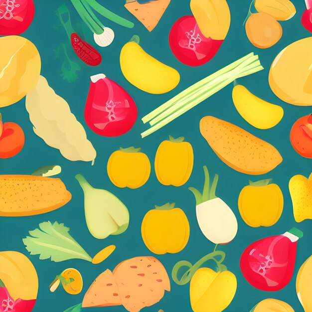 Food vegetable abstract pattern seamless random element vintage design wallpaper