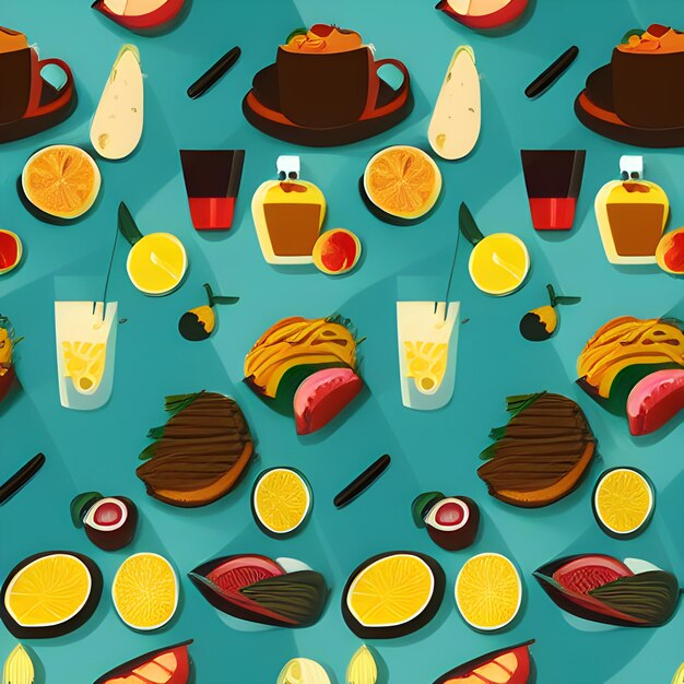 Food vegetable abstract pattern seamless random element vintage design wallpaper