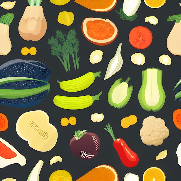 Food vegetable abstract pattern seamless random element vintage design wallpaper