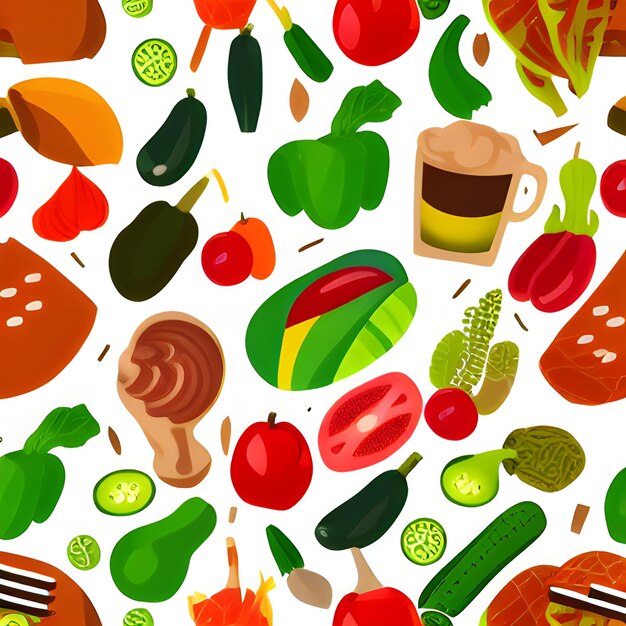 Food vegetable abstract pattern seamless random element vintage design wallpaper