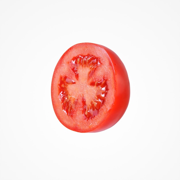 Food vegetable composition. Healthy red half tomato isolat on white studio background.