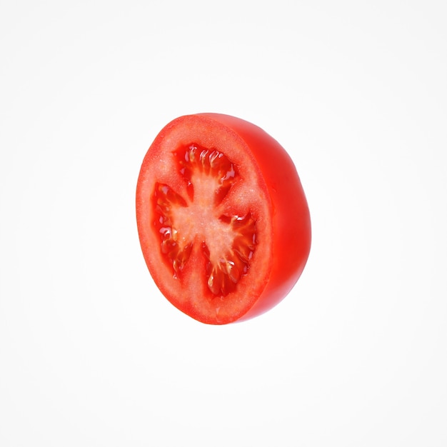 Food vegetable composition. Juice red half tomato isolat on white studio background.