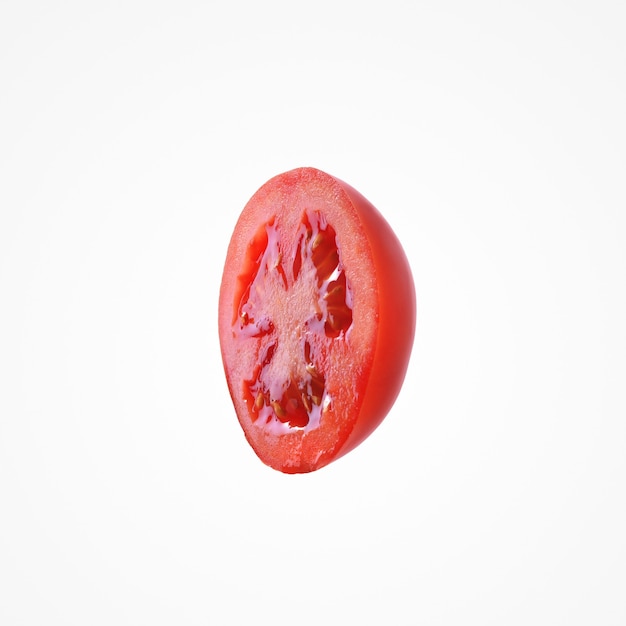 Food vegetable composition. Vibrant red half tomato isolat on white studio background.