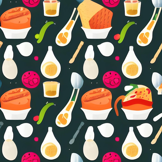 Food vegetable random pattern seamless abstract element vintage design wallpaper