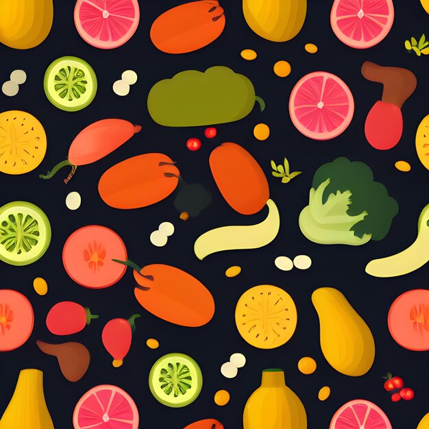 Food vegetable random pattern seamless abstract element vintage design wallpaper