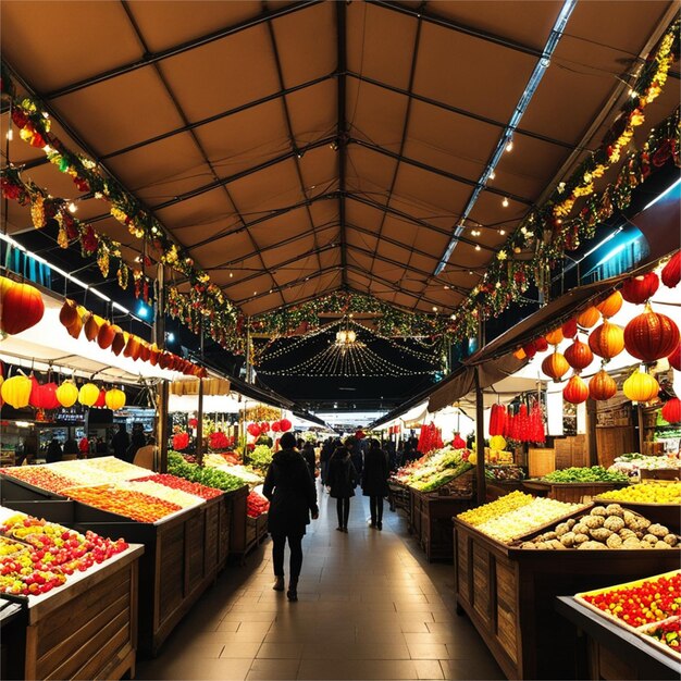 Photo foodmarket inside the city concept art