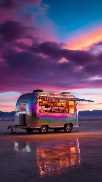 Foodtruck met neonlicht Generatieve AI