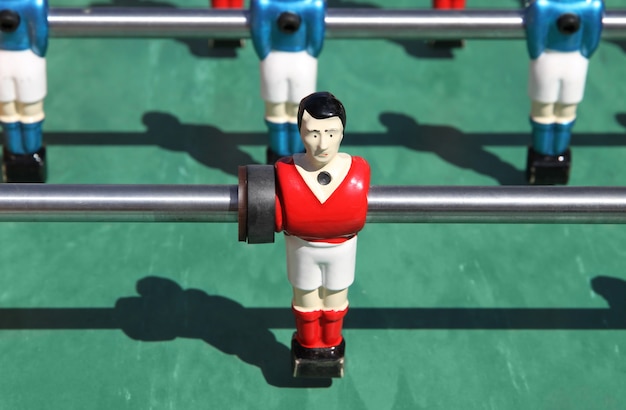 Foosball. vintage metal table soccer players