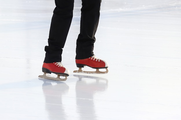 Foot ice-skating person on the ice rink