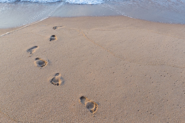 foot print in the sand at the beach background