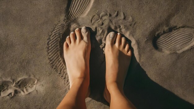 Foot prints in gray sand