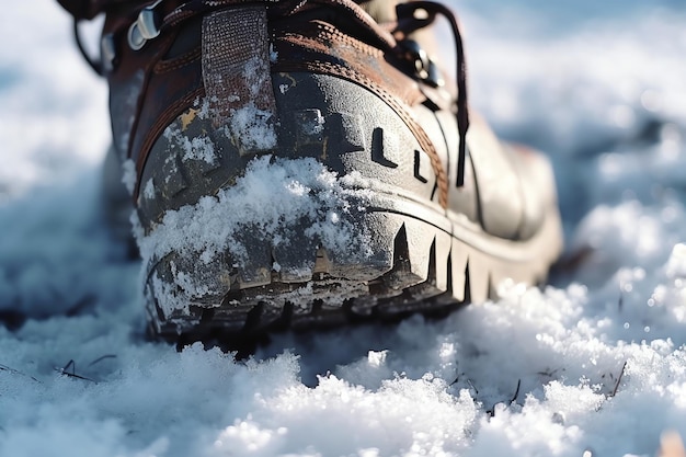 A foot in a winter boot stepping