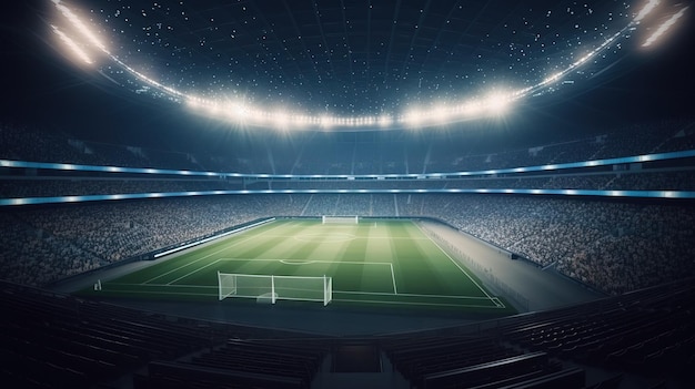 Football arena with bright lights on Generative Ai