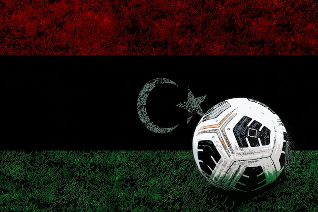 Football ball and field with Libya flag tournament or competition soccer ball and national flag