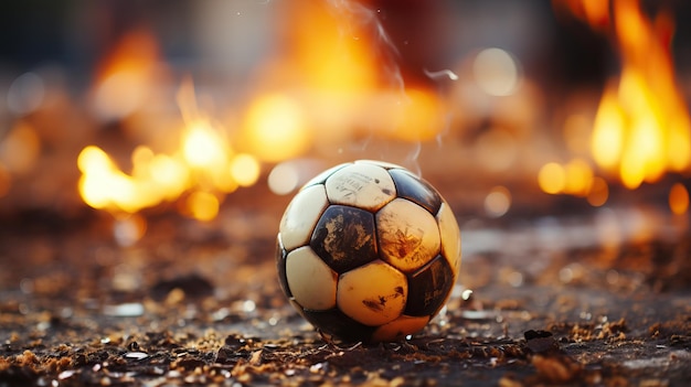 Foto una palla da calcio a terra