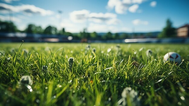 写真 芝生のフィールドでのフットボールボール