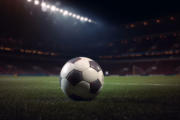 Football ball pitch in light Generate Ai