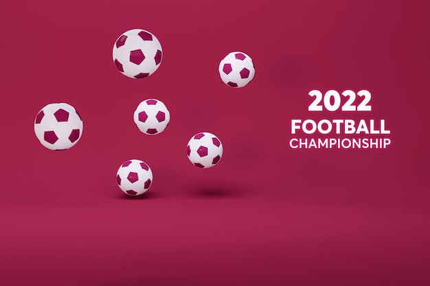 Football ball and podium on maroon brown colour background Road to Football Cup 2022 Trendy 3d