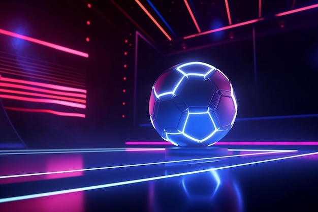 Football ball on a show stage with neon lights generative ai