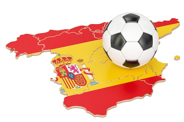 Football ball with map of Spain concept 3D rendering