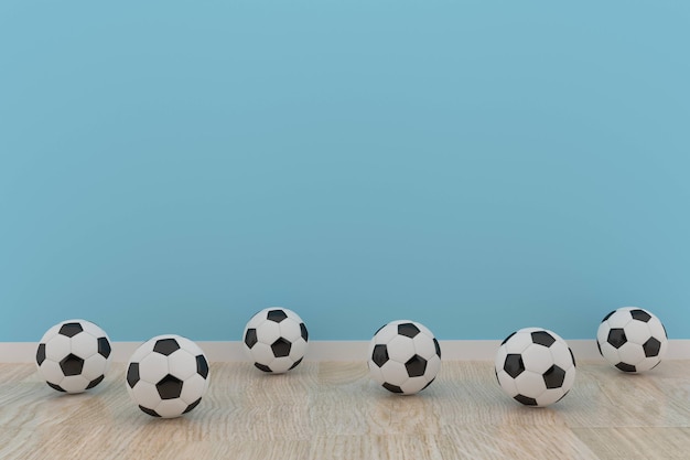 Photo football in blue color kids room in 3d rendering