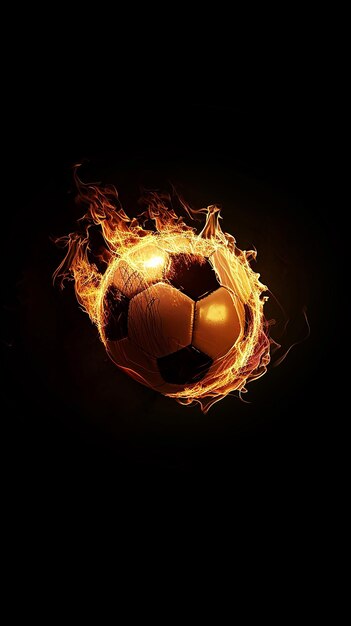 Photo football burnt with fire on black background