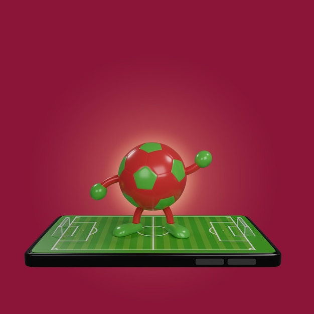 Football cartoon and soccer field model on mobile application isolated World cup 2022