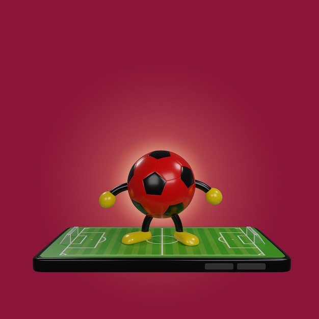 Football cartoon and soccer field model on mobile application isolated World cup 2022