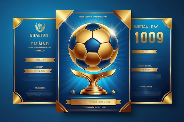 Football Competition Flyer or Poster Template with Golden Realisti