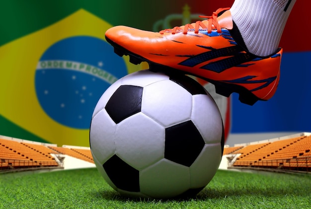 Football Cup-competitie tussen het nationale Brazilië en het nationale Servië